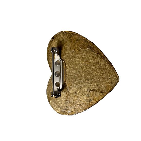 Vintage Artist Made Brooch Golden Wooden Silver Tones Abstract - Picture 4 of 5